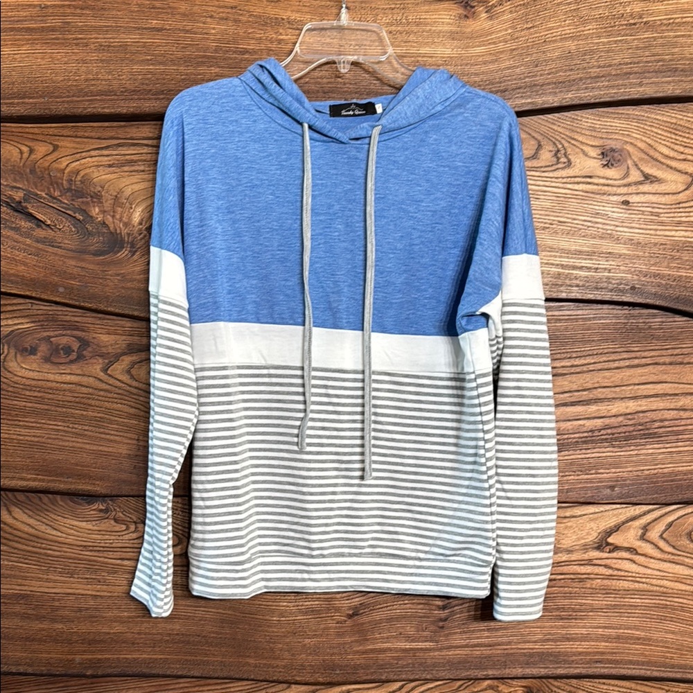 Blue and White Striped Hoodie